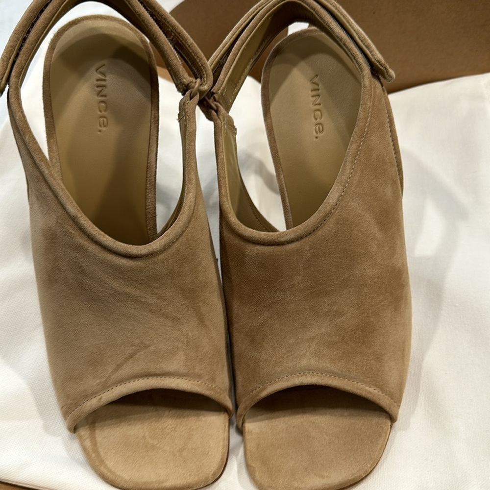Vince Tan Suede Slingback Peep-Toe Heels - Picture 10 of 13